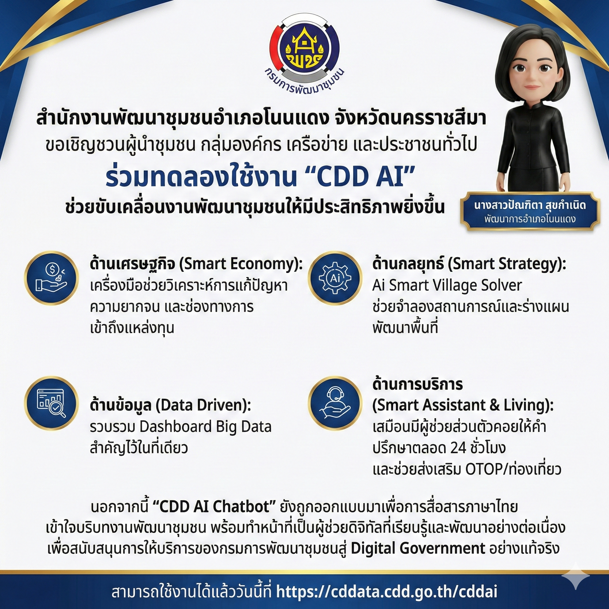 พช.โนนแดง ขอแนะนำ CDD AI ผู้ช่วยพัฒนากร นวัตกรรมที่จะมาเปลี่ยนโลกพัฒนาชุมชนด้วยพลังปัญญาประดิษฐ์